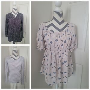 Lot Of 3 Maternity tops Blouses Sz S Sonoma Neutral Color Floral Print & Striped